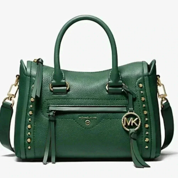 Michael Kors Carine Carmel Small Studded Pebbled Leather Satchel - Picture 1 of 11